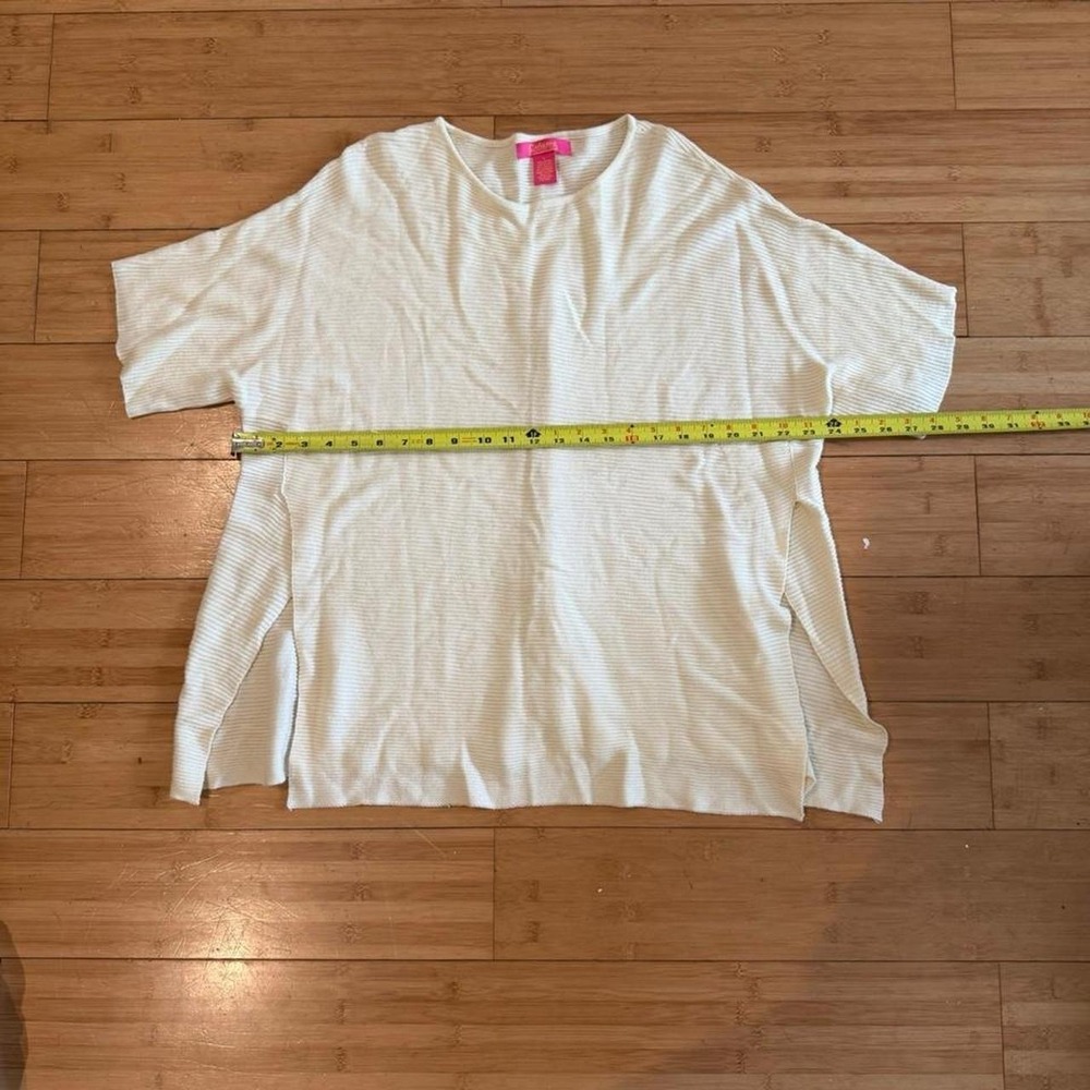 Vintage womens cream short sleeve top oversized ribbed crewneck top side slits L - Picture 4 of 4